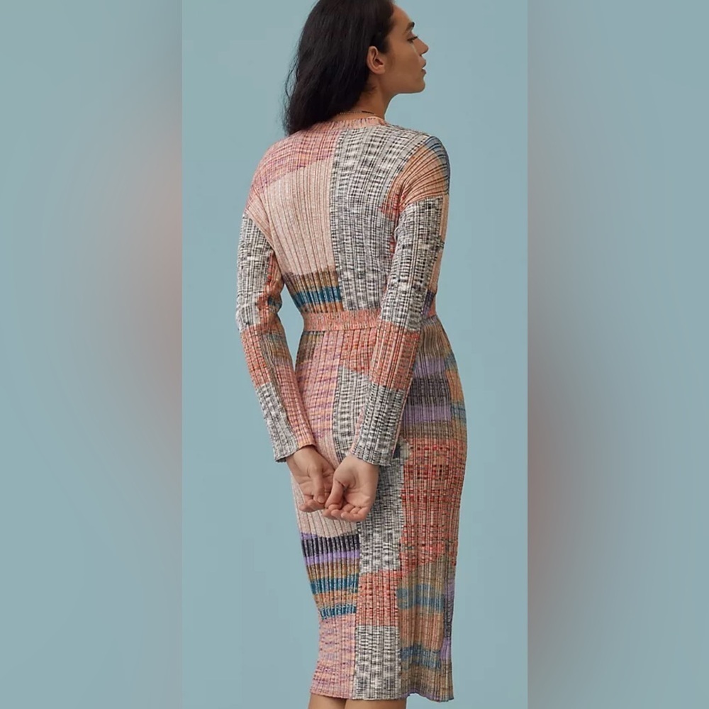 Anthropologie Multicolor Long Cardigan Patchwork Knit XS Small NEW NO Belt